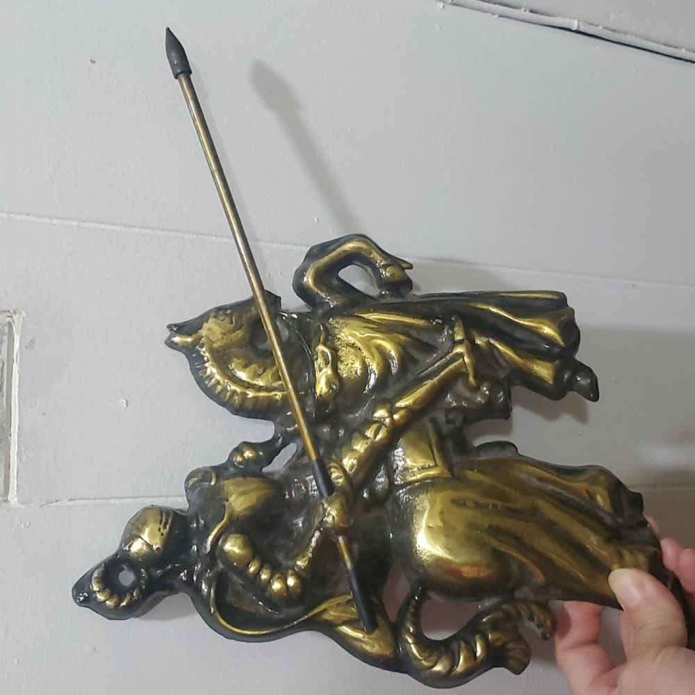 Mid Century Brass Medieval Jousting Knight & Horse Wall Art Fixtures Japan MCM